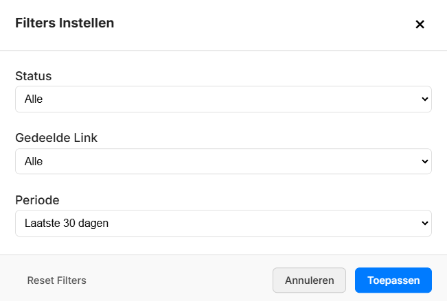 filters dashboard activiteit